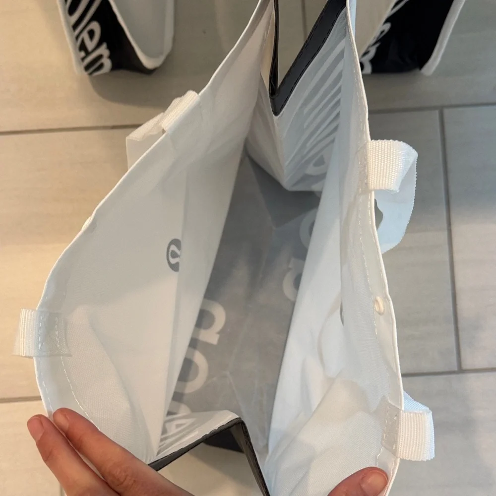 New! Bundle of Lululemon White & Black Logo Tote Bags, large & small tote